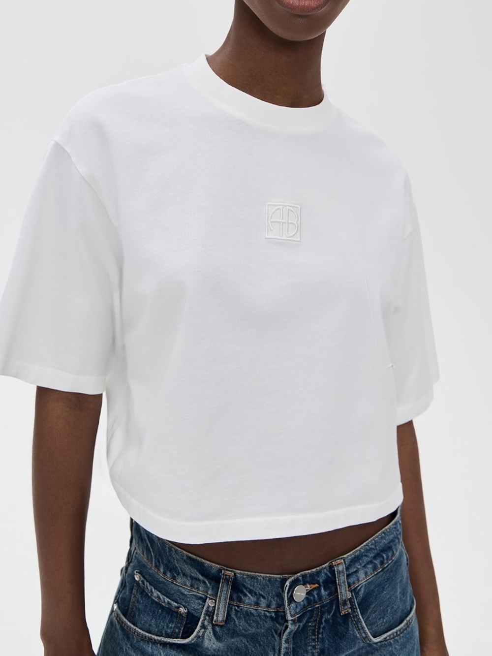 Anine Bing Myers Cropped Tee in Ivory / White NWT
